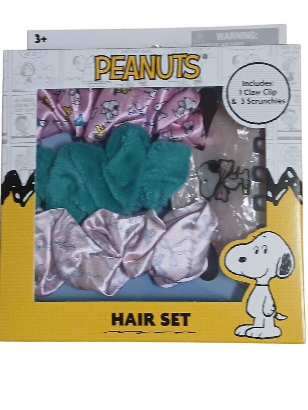Peanuts - Snoopy Hair Set Includes -1 Claw Clip, 3 Scrunchies, Snoopy on Clip &